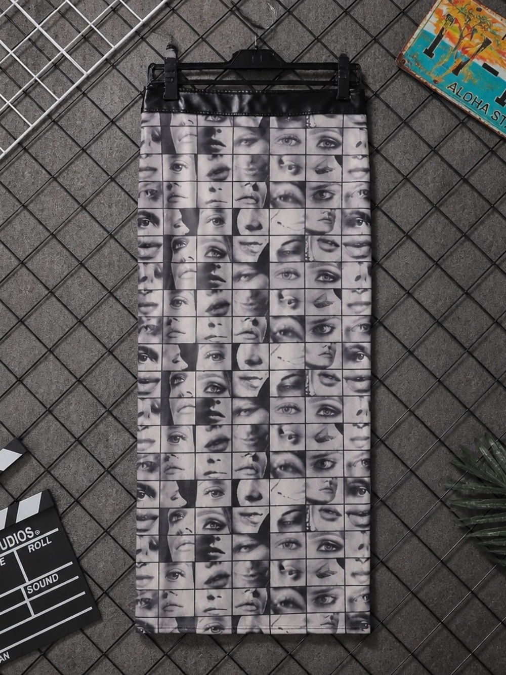 Fashion Nova Black & White “All Eyes on Me”Graphic Face Grid Maxi Skirt